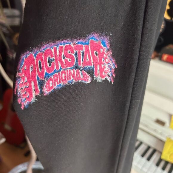 Rockstar Original Size M Flame Track Pants Stacked Flared Leg in Black - Picture 12 of 14
